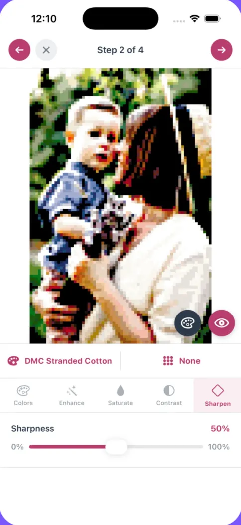 Photo conversion wizard on iPhone with DMC colors