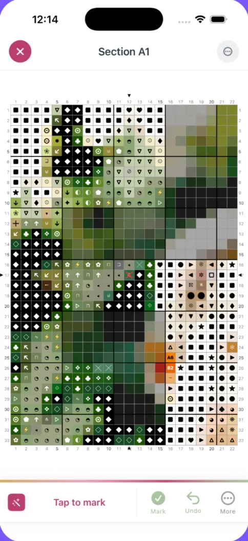 Progress tracking on a symbol chart split into sections