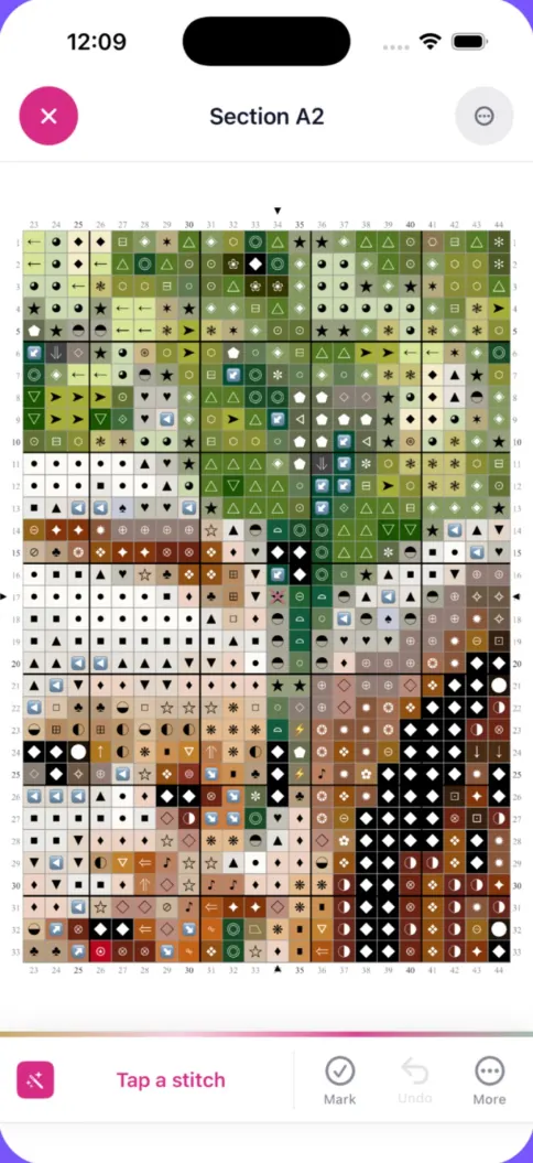 Symbol chart with progress tracking on iPhone
