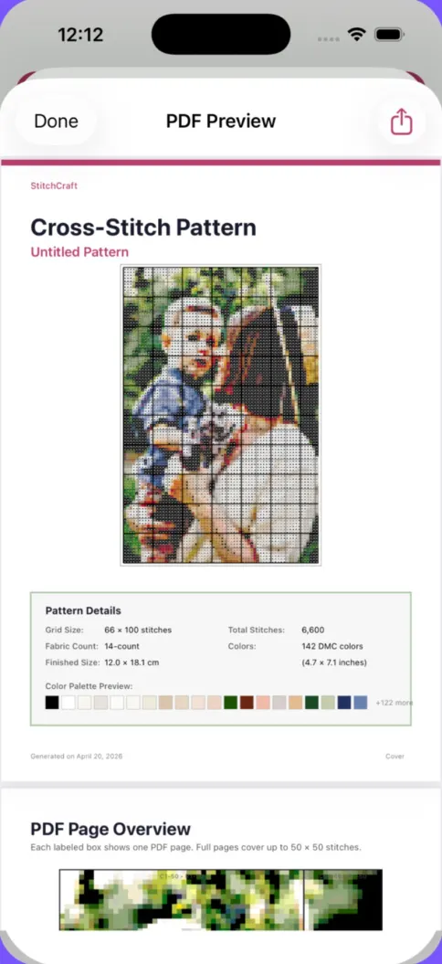Printable PDF preview of a cross stitch pattern